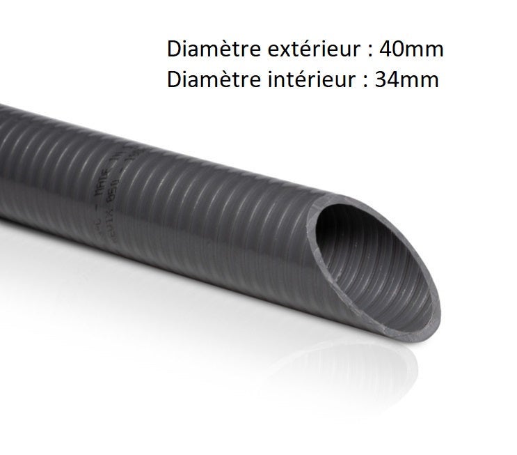 Vente au mètre Tuyau PVC Pression 40mm diamètre extérieur Gris Semi-rigide souple à coller 34mm diam int Piscine et bassins - 4