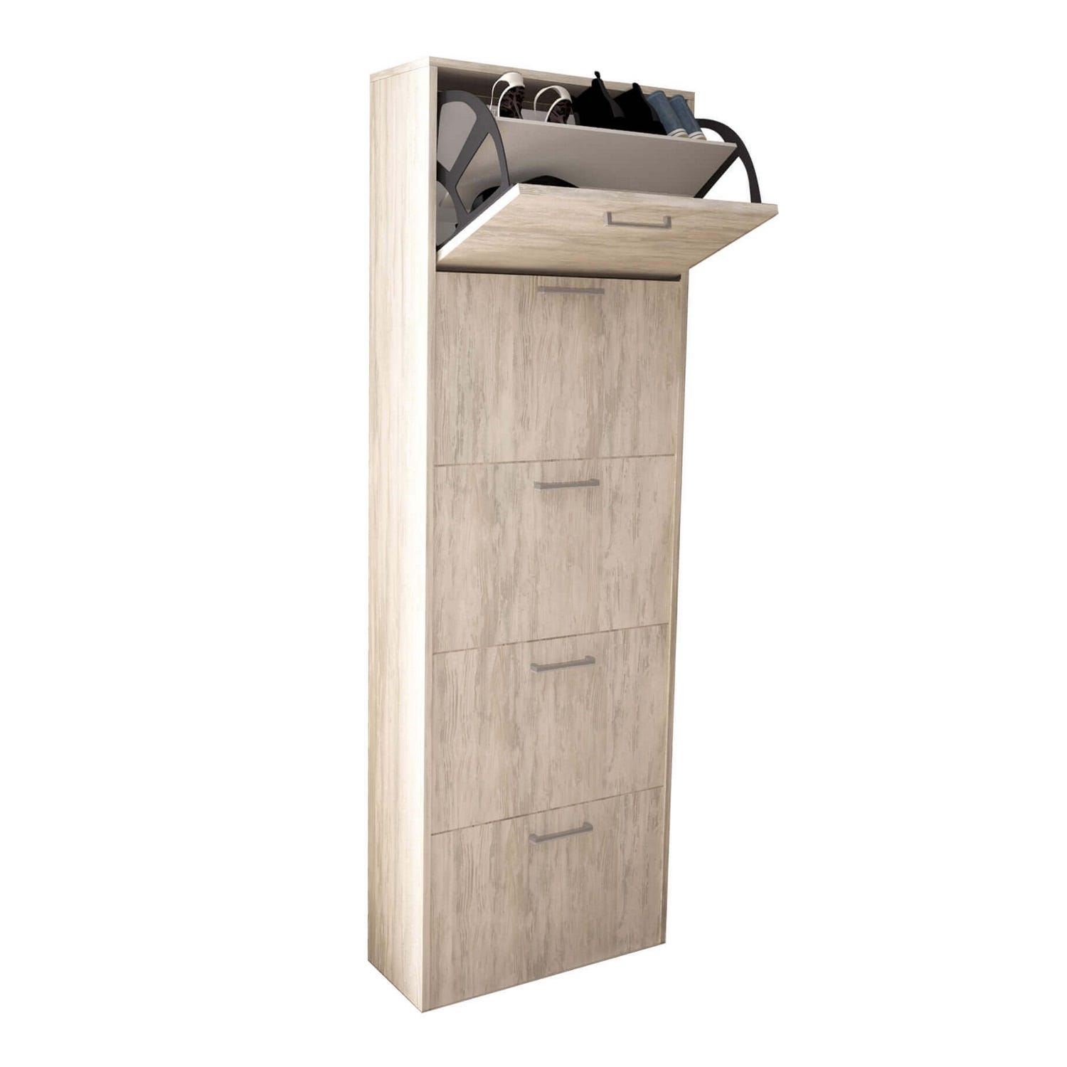 Scarpiera In Legno Laminato Talento - 5 Ripiani, 2 Ante, Bianco, 70x176x34 Cm - Foto 8