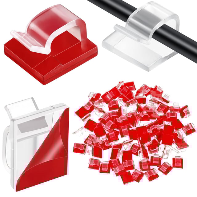 Lot de 100 clips de gestion de câbles auto-adhésifs, clips de gestion de câbles, gestion de câbles pour guirlande lumineuse, facile à installer