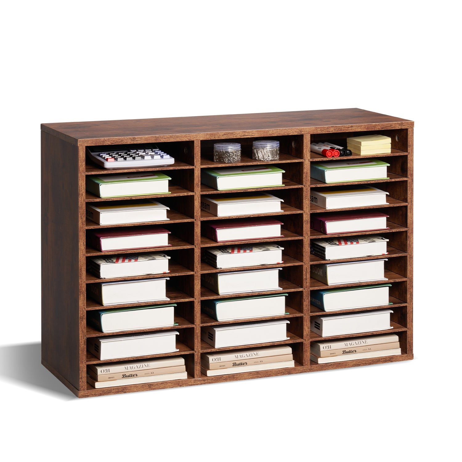 Organiseur Littérature SucceBuy Bois 27 Compartiments, Boîte aux Lettres avec Étagères Amovibles, Marron Foncé pour Bureau - 3