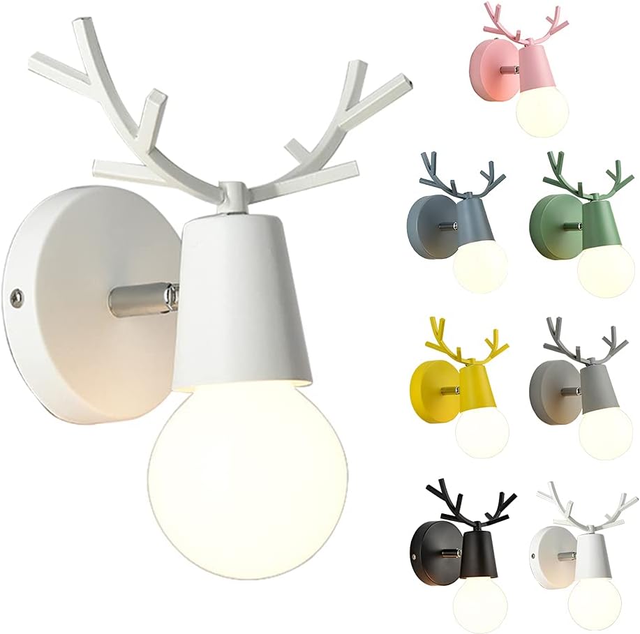 Kinkiet wewnętrzny z żelaza w kształcie poroża jelenia, lampa do pokoju dziecięcego w kolorze makaronikowym, reflektor wewnętrzny w kolorze białym