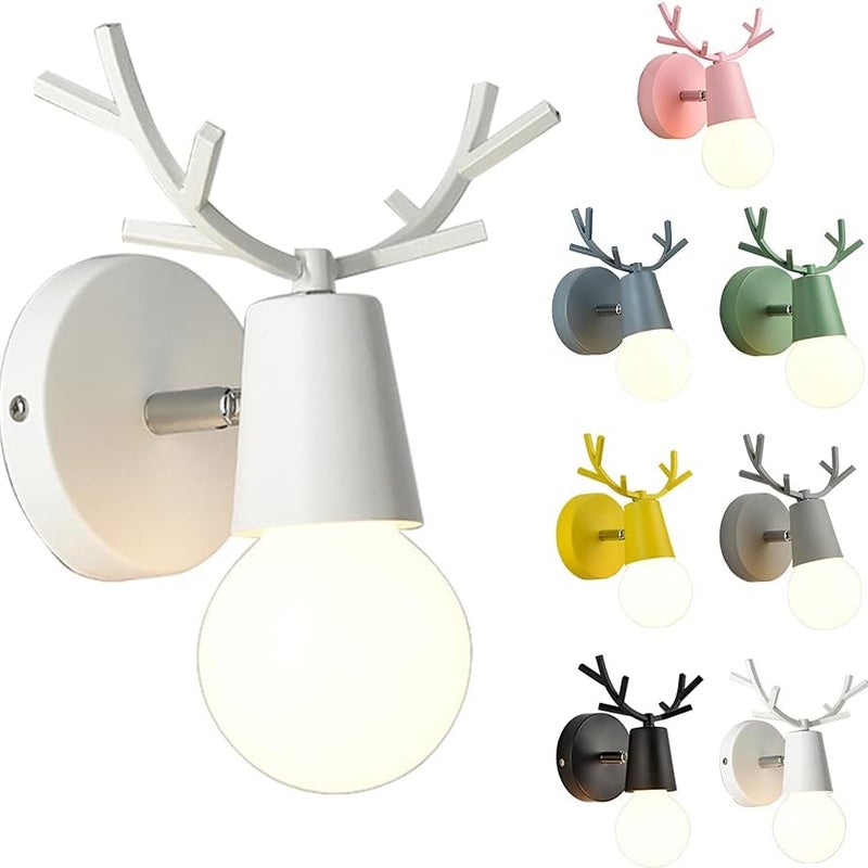 Kinkiet wewnętrzny z żelaza w kształcie poroża jelenia, lampa do pokoju dziecięcego w kolorze makaronikowym, reflektor wewnętrzny w kolorze białym