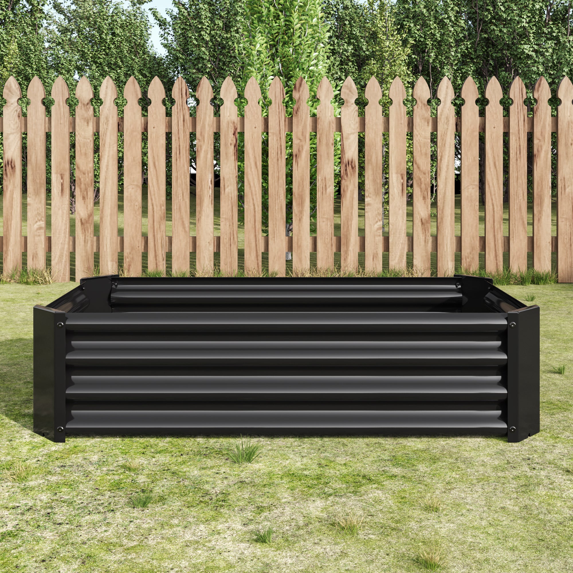 Bac de plantation fabriqué en tôle d'acier robuste conception stable, antirouille et durable, base non incluse, 120x60x30 cm, métal, noir - 6