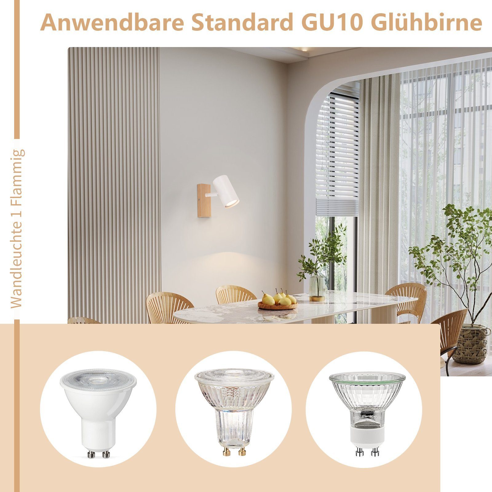 NETTLIFE Foco de Techo 1 Bombilla Lámpara de Pasillo Pasillo de Madera Lámpara de Techo Blanca Metal Moderno GU10 350° para - 4