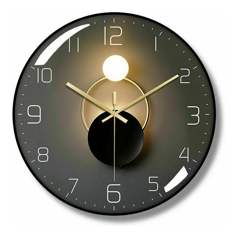 Moderne Horloge Murale Silencieuse,Pendule Murale de 30 cm de Diamètre, Horloge Murale Ronde Numérique à Quartz (Noir) - 2