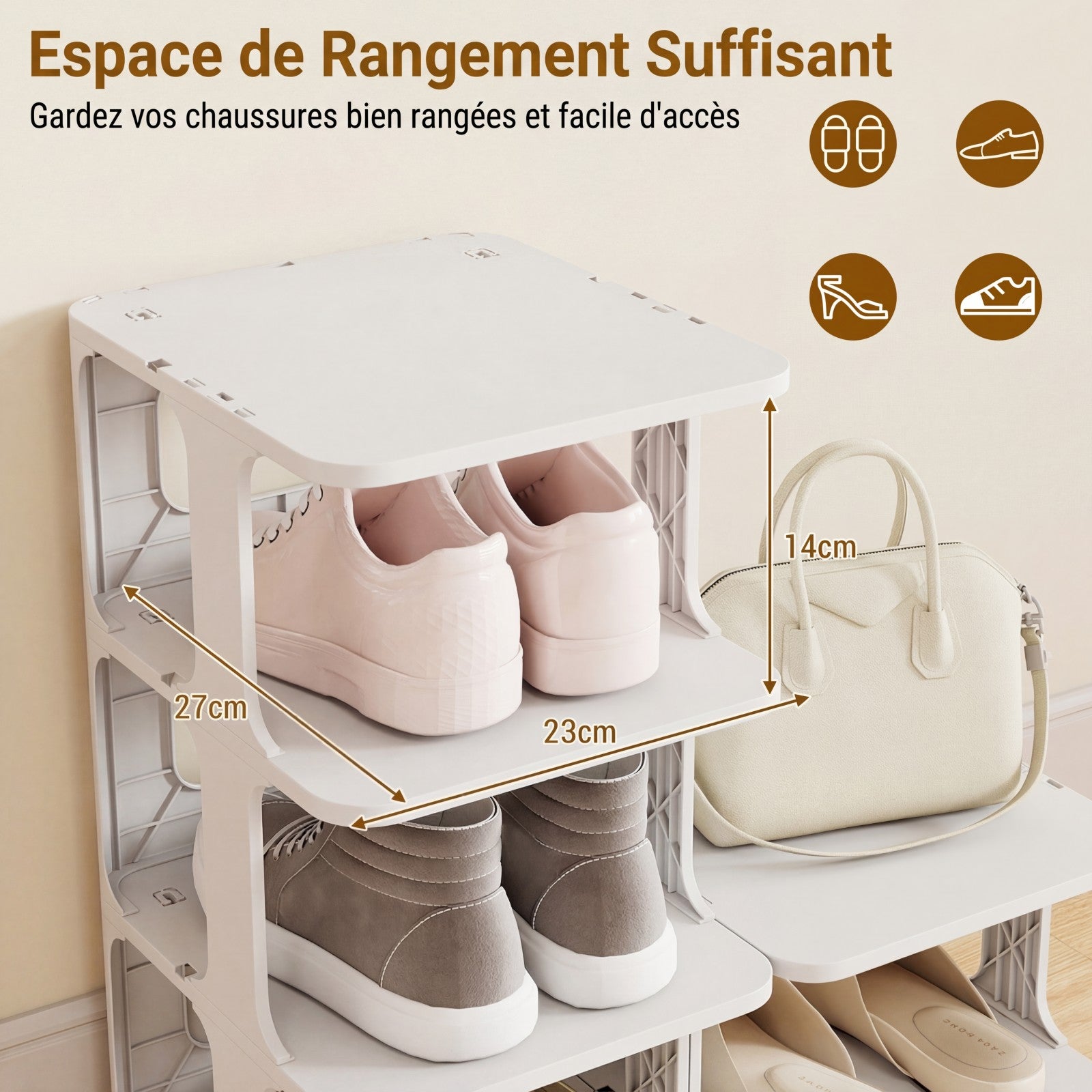Étagère à Chaussures Empilable à 6 Niveaux , Organiseur de Chaussures Vertical Compact en Plastique, pour Entrée , Montage sans Outil, Blanc - 5