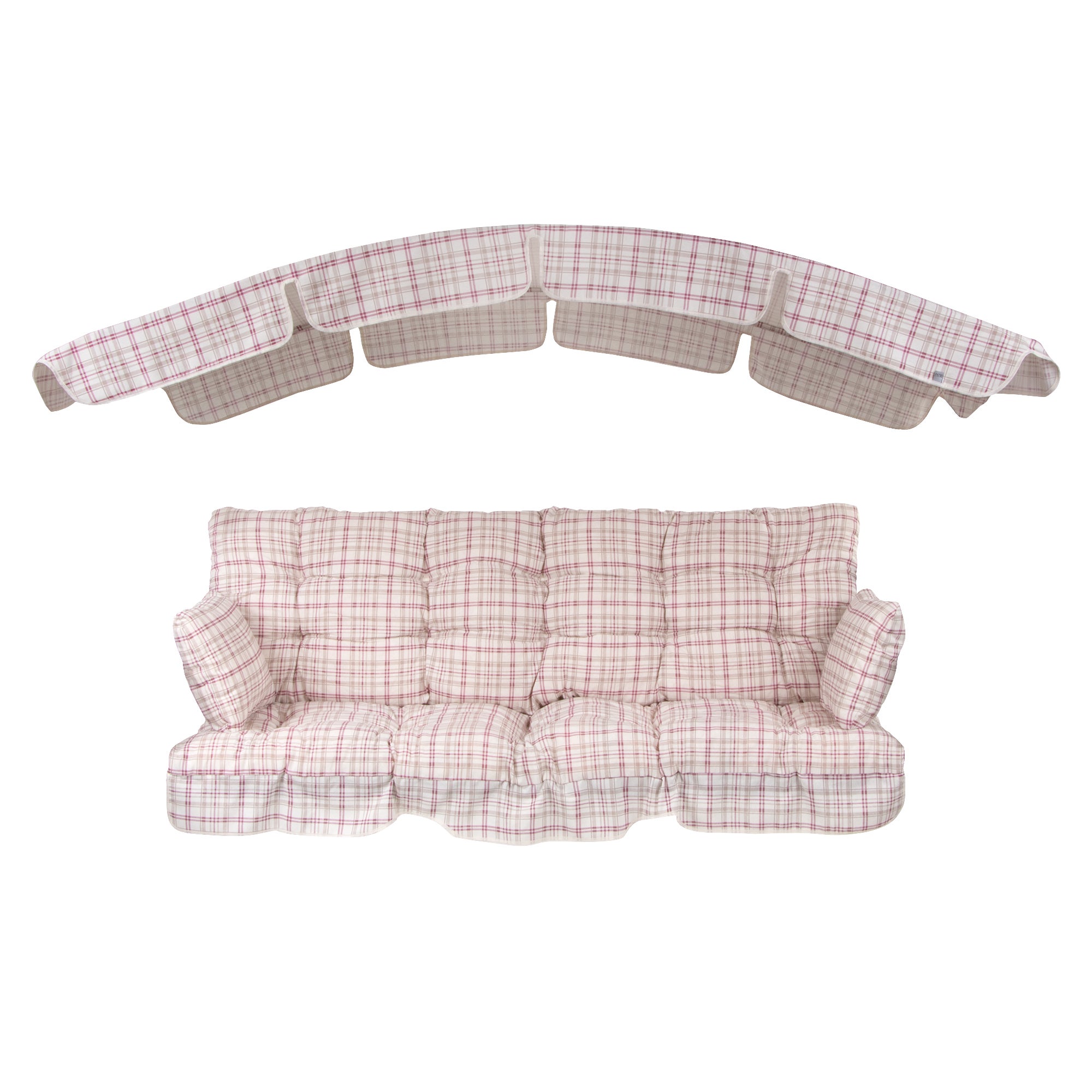 Poduszki na huśtawkę 170 cm z daszkiem Ravenna beżowo-różowa kratka Patio