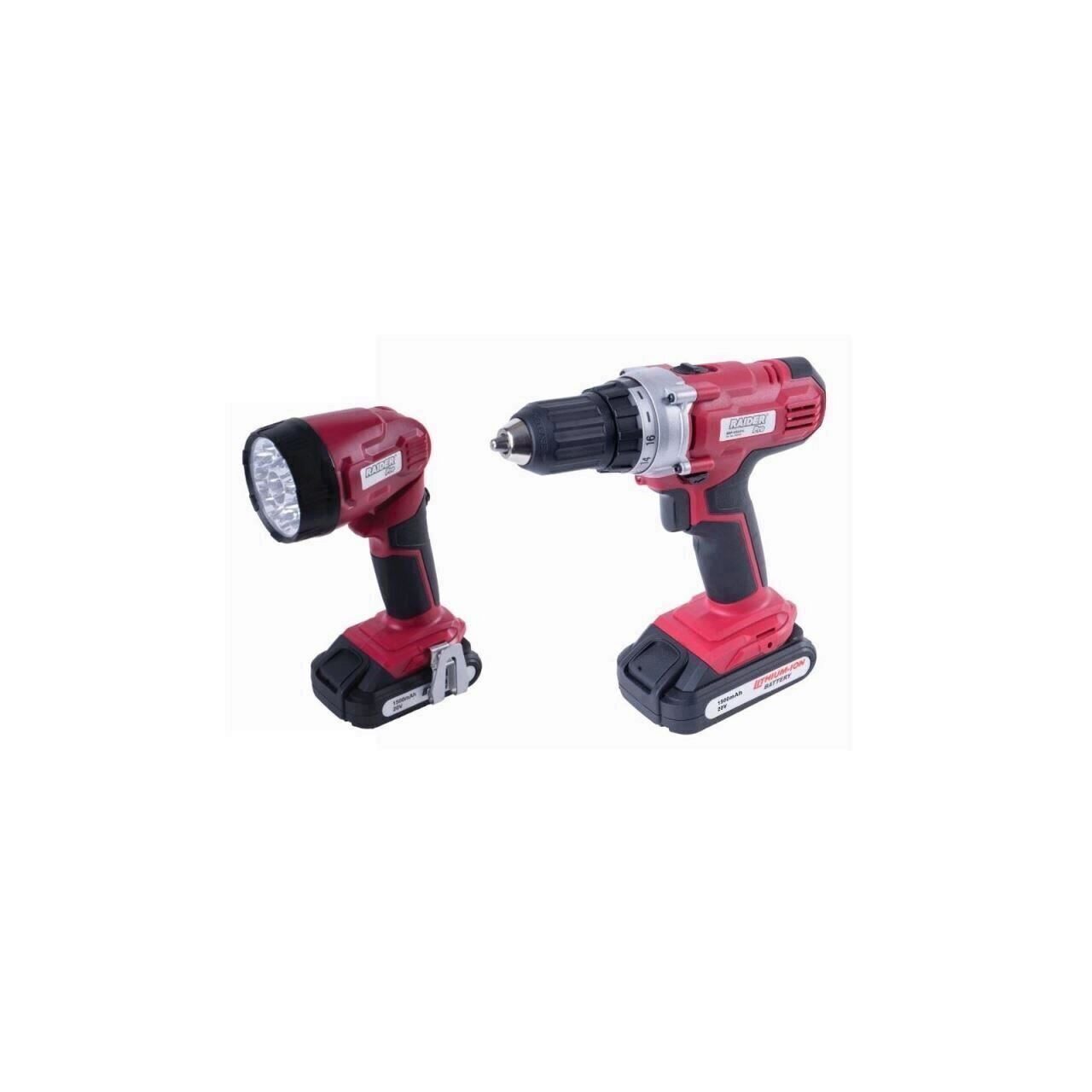 Bormasina acumulator + Lanterna LED, Raider RDP-CDL02L, Li-ion 20V, 2 viteze, 1500mAh, 42Nm + accesorii