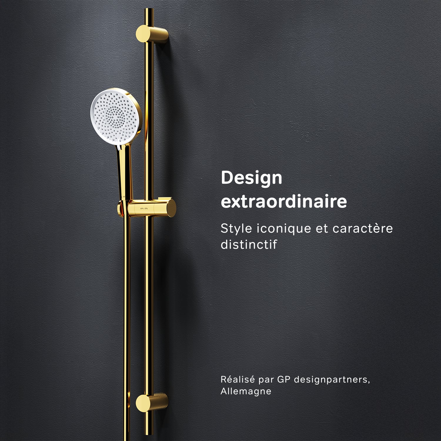 Set de douche: Pommeau de douche 3 jets, flexible et barre, Dore F01XA099 X-Joy AM.PM - 2
