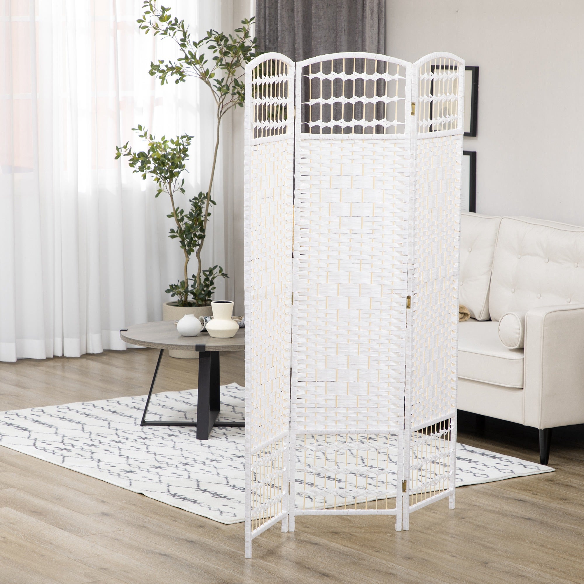 Paravent intérieur bois séparateur pièce cloison pliable 3 panneaux 120x170 cm blanc - 4