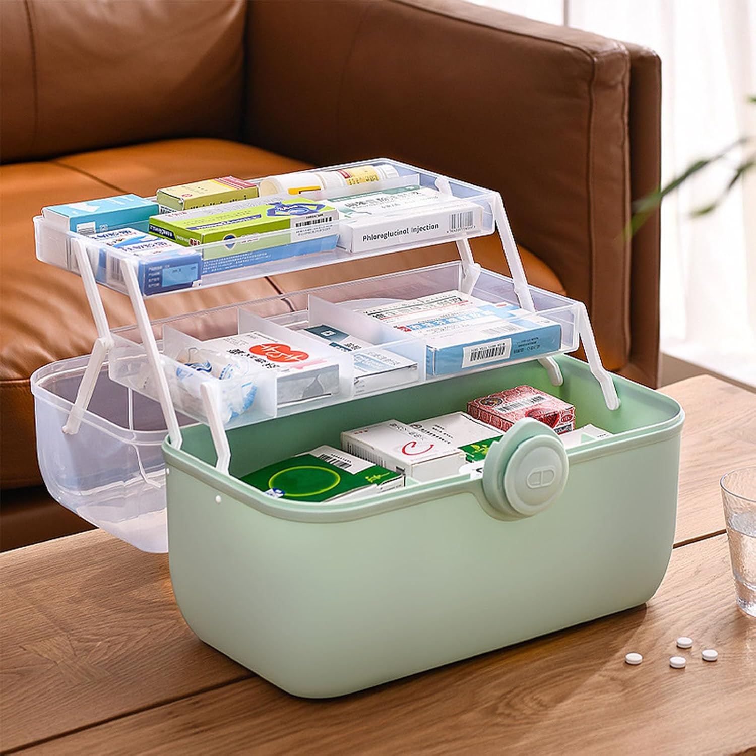Boîte De Rangement Médicaments 3 Étages – Organisateur Plastique Avec Poignée, Compartiment Amovible 31,5x21,5x29 Cm