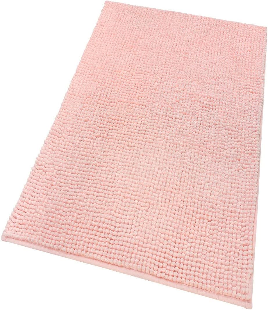 Alfombra de baño 50x80 cm pie de cama cómodo suave antideslizante absorbente color sólido pelo largo rosa