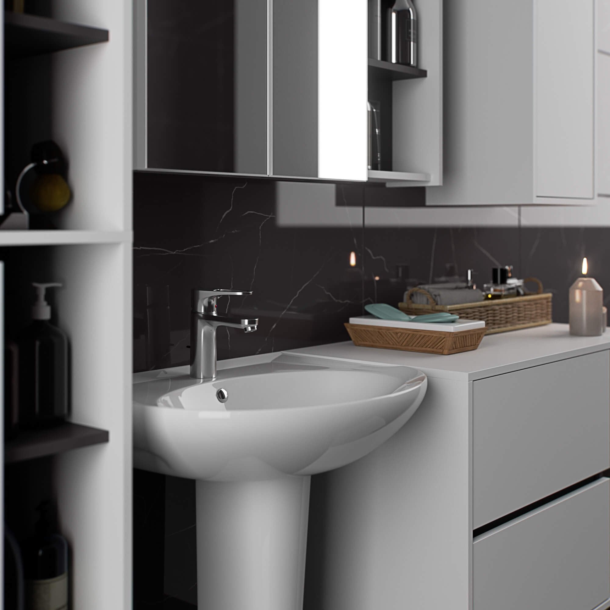 Mobiletto da bagno, bianco/grigio grafite, 90 x 60 x 45,5 cm - 7