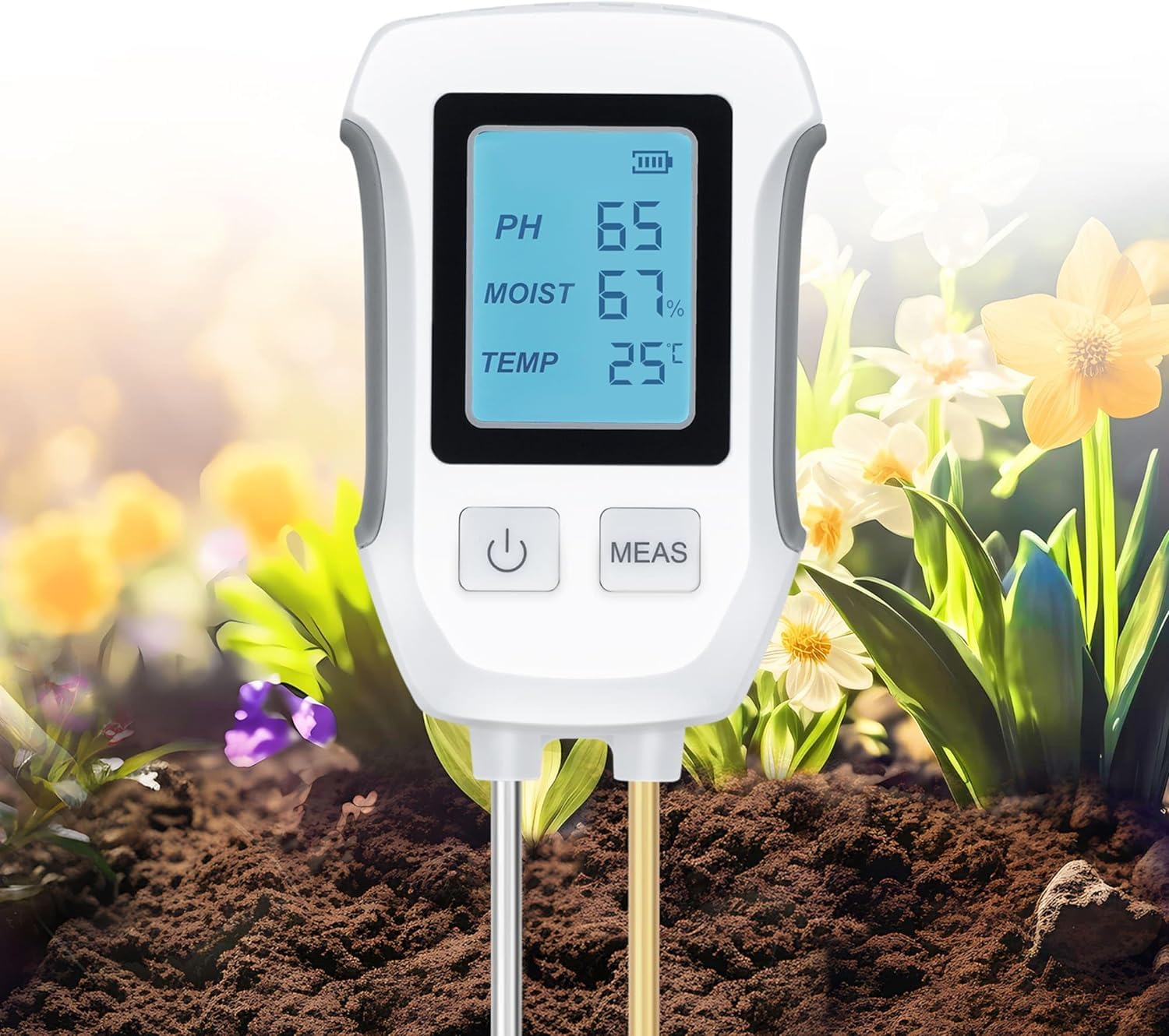 Tester gleby w do pomiaru temperatury i pH czujnik wilgotności gleby do ogrodu trawnika podświetlany wyświetlacz LCD do użytku wewnątrz i na zewnątrz