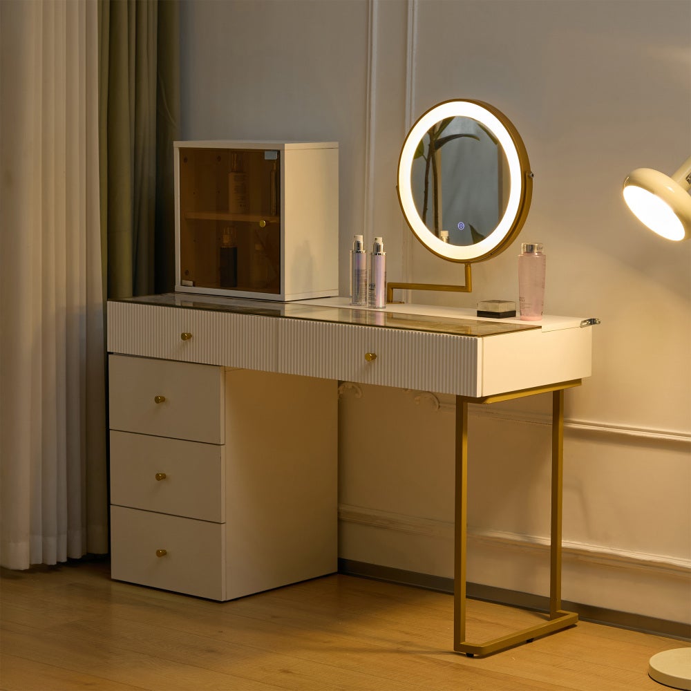 Coiffeuse avec miroir en MDF Blanc H. 115 x l. 45 x P. 120 cm - 9