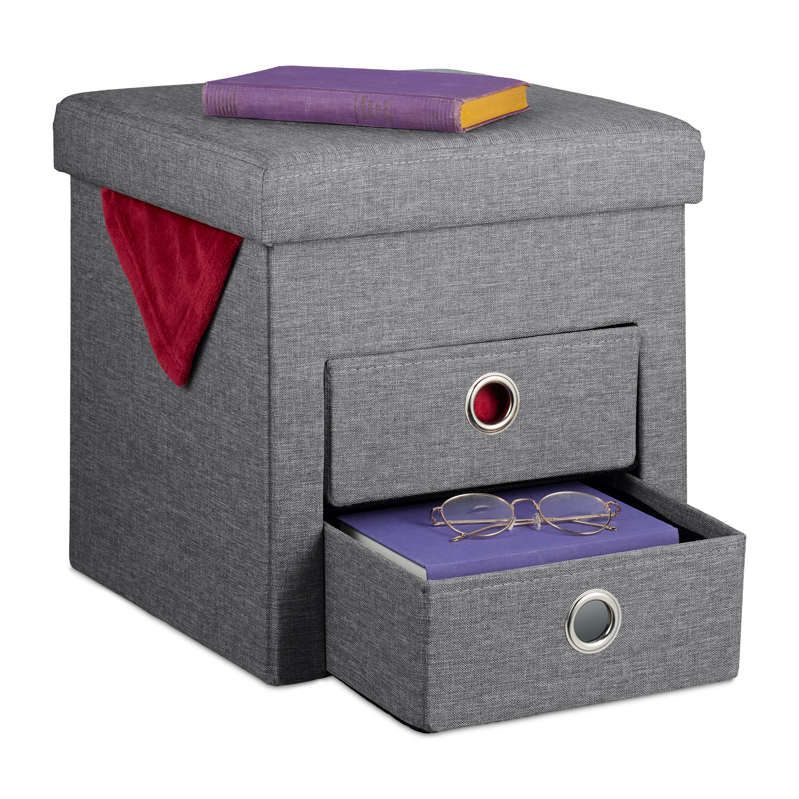 Pouf Contenitore Per Bambini Blu - Sgabello Pieghevole Per Camera, 30x30x30 Cm - Foto 2