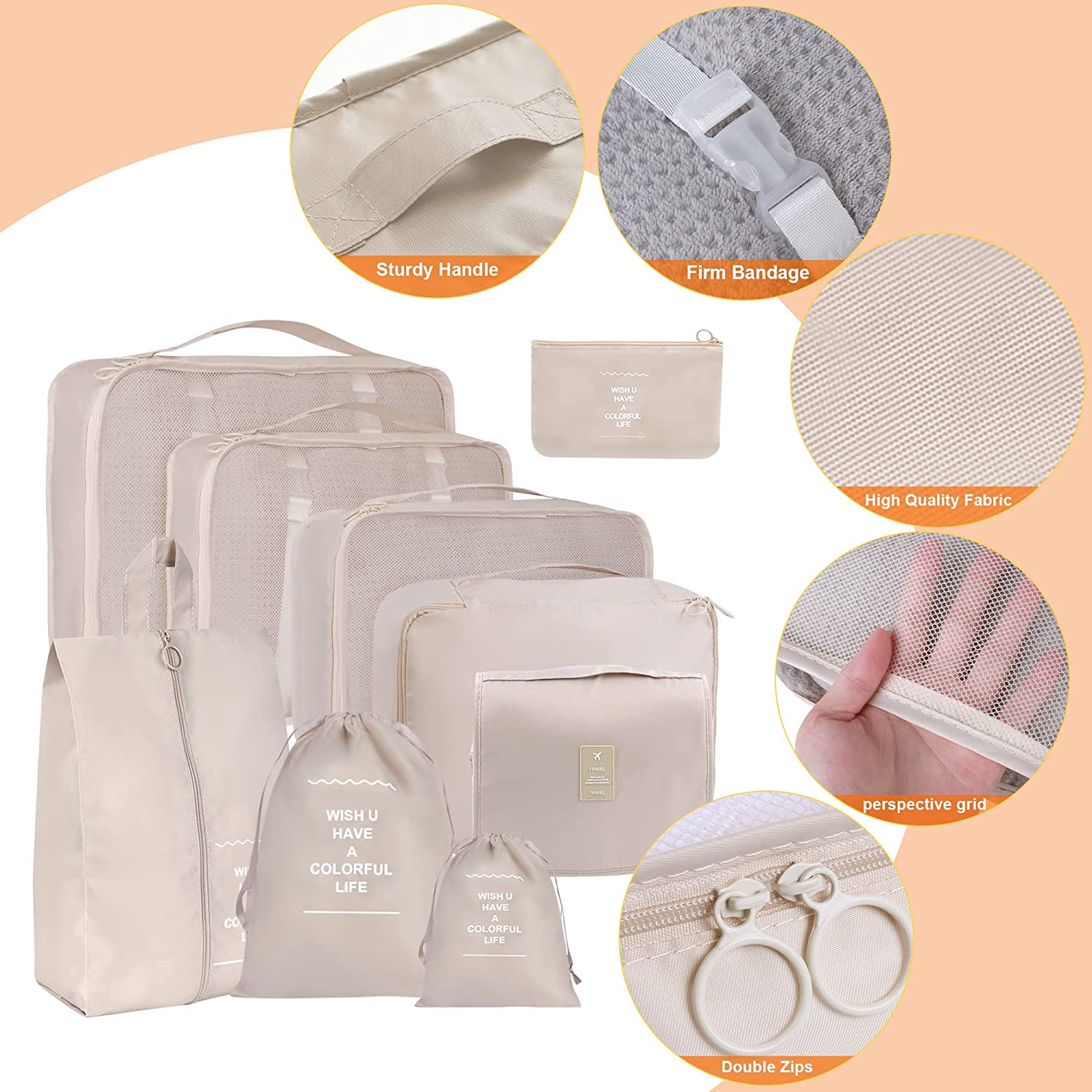 Lot De 9 Cubes De Rangement Pliables - Organisateurs De Valise Et Armoire - Gris
