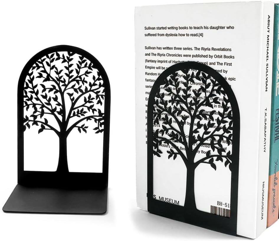 2 Metalowe podstawki pod książki w kształcie drzewa, dekoracyjne podpórki do książek na biurko, bibliotekę