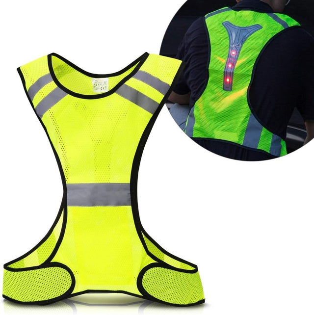 Gilet Réfléchissant - Gilet LED avec Bandes Réfléchissantes et Sangle Réglable - Vélo Course Moto