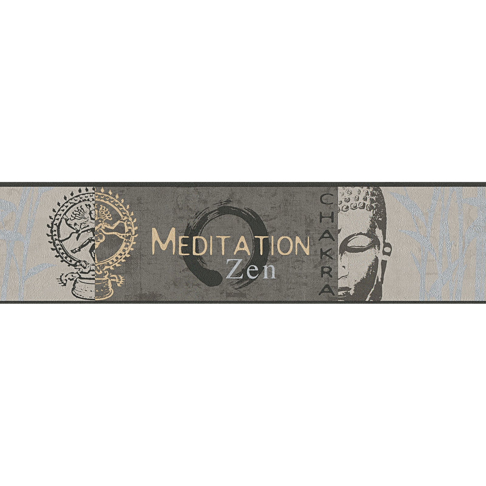 Cenefa meditación estilo zen y relajación cenefa moderna para sala de estar, dormitorio cenefa gris y marrón estampada