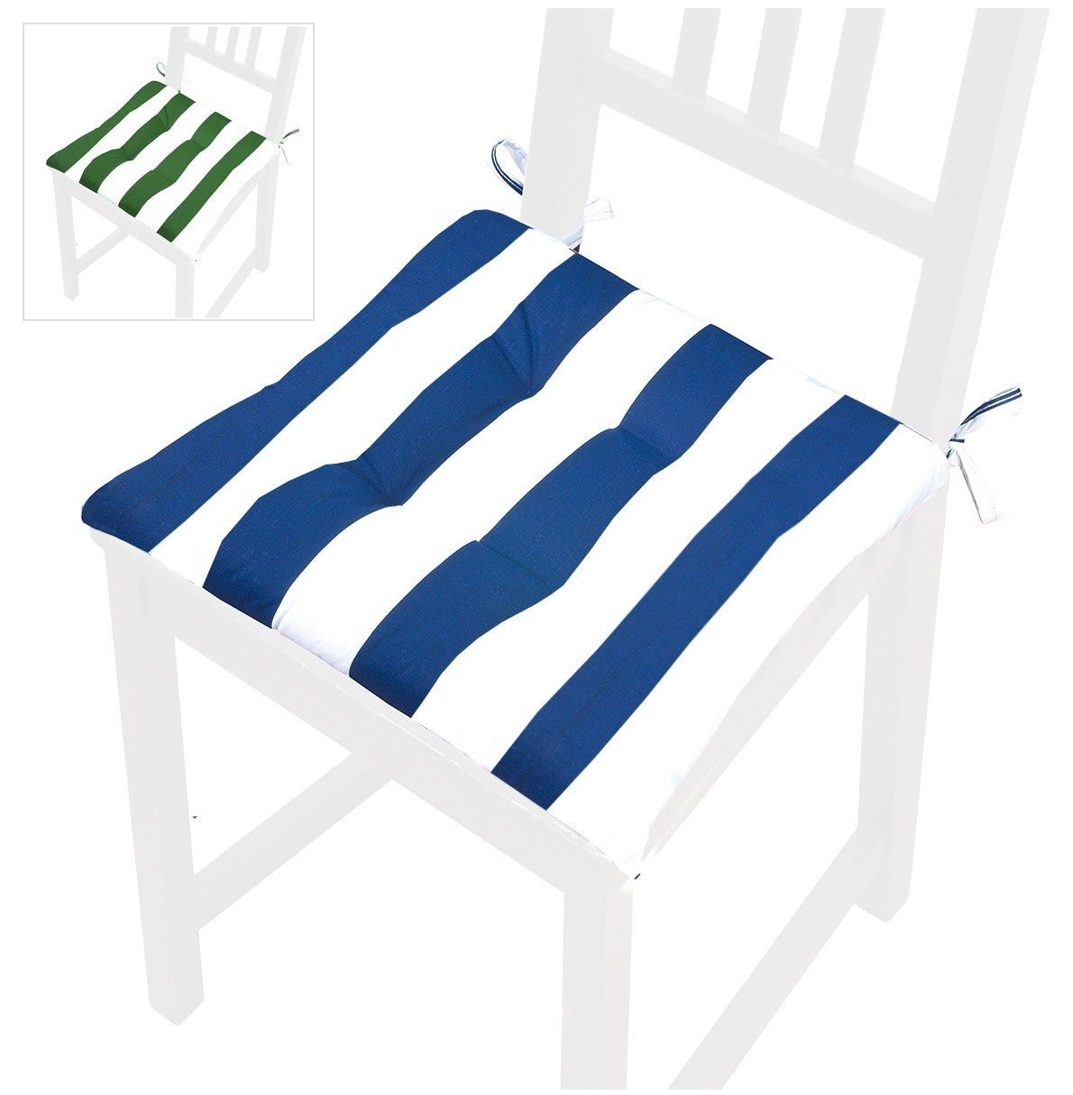 Cojín Para Silla Tejido Algodón Suave Con Cordones De Sujeción Lavable Rayas Verde - 2
