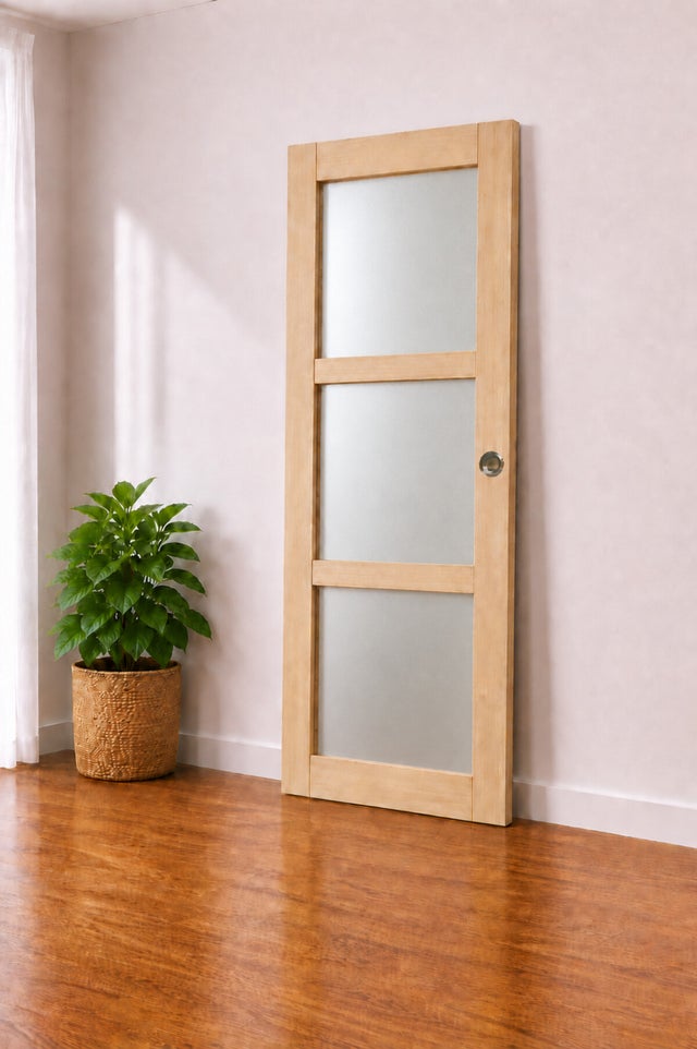 Porte Coulissante Bois Ayous Vitrée H204 X L83 Cm, Coquilles Gd Menuiseries