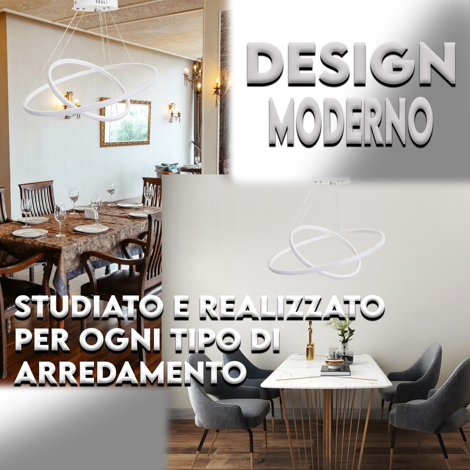 Maka Lampadario design LED a sospensione Moderno risparmio energia potente regolabile adattabile in ogni ambiente 6540lm 60x40x100 2 cerchi 60W 6500K - 8