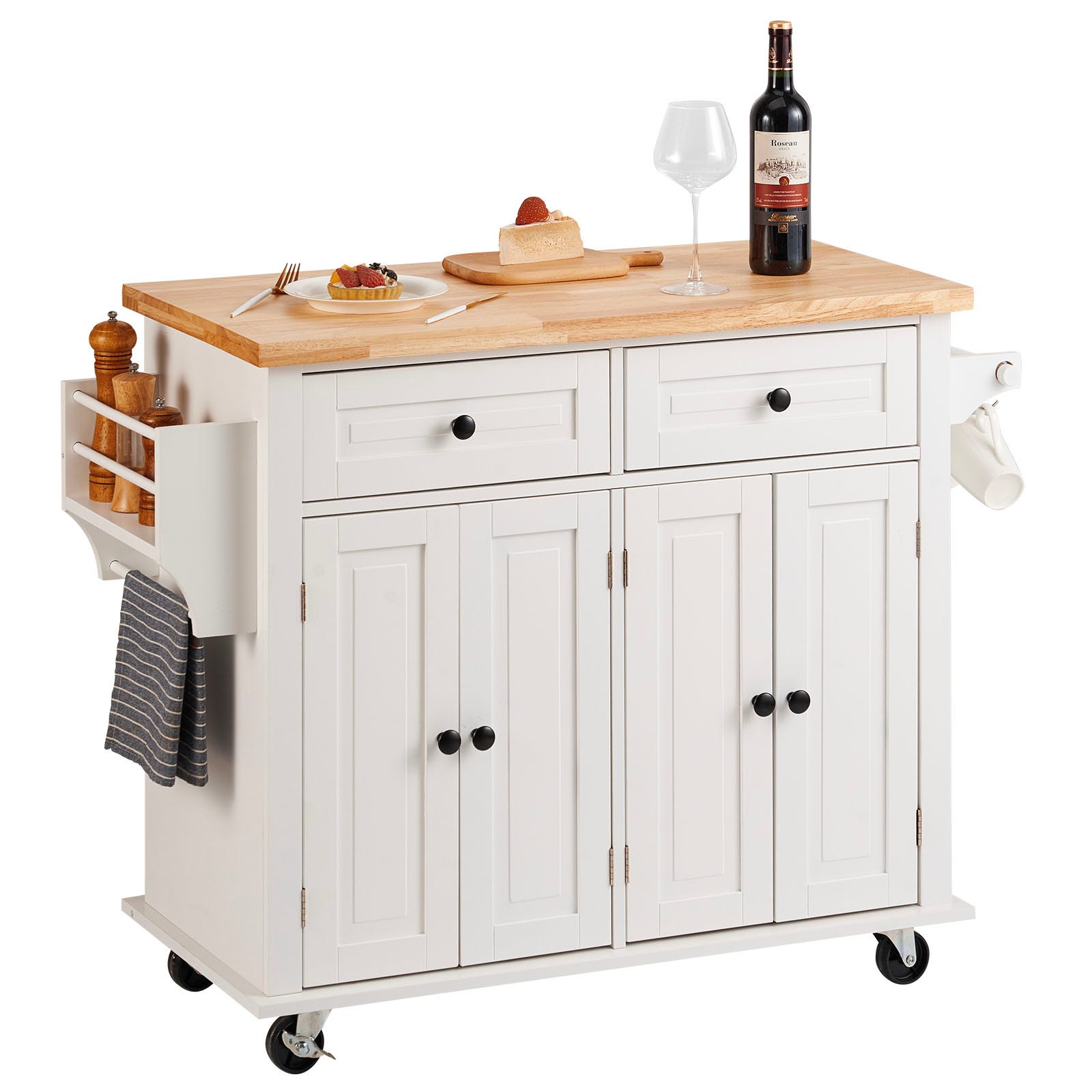 Kitchen Roulette Îlot Central VEVOR 90x45 cm Desserte de Cuisine a Roulettes 2 Armoires ...