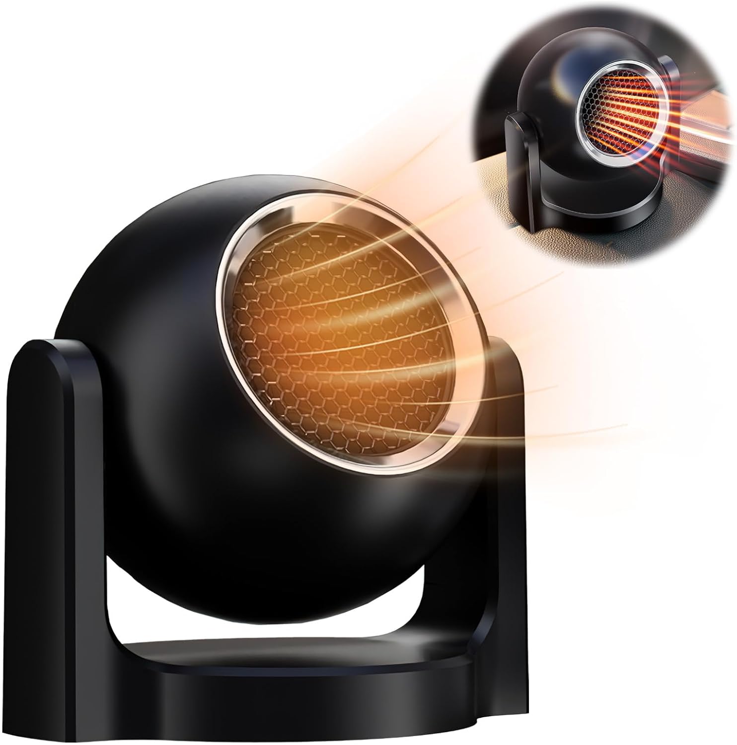 Ogrzewacz samochodowy, 12 V, 120 W, 2 w 1, wentylator grzewczo-chłodzący, z gniazdem zapalniczki, obrotowy o 360°, odmgławiacz szyby przedniej