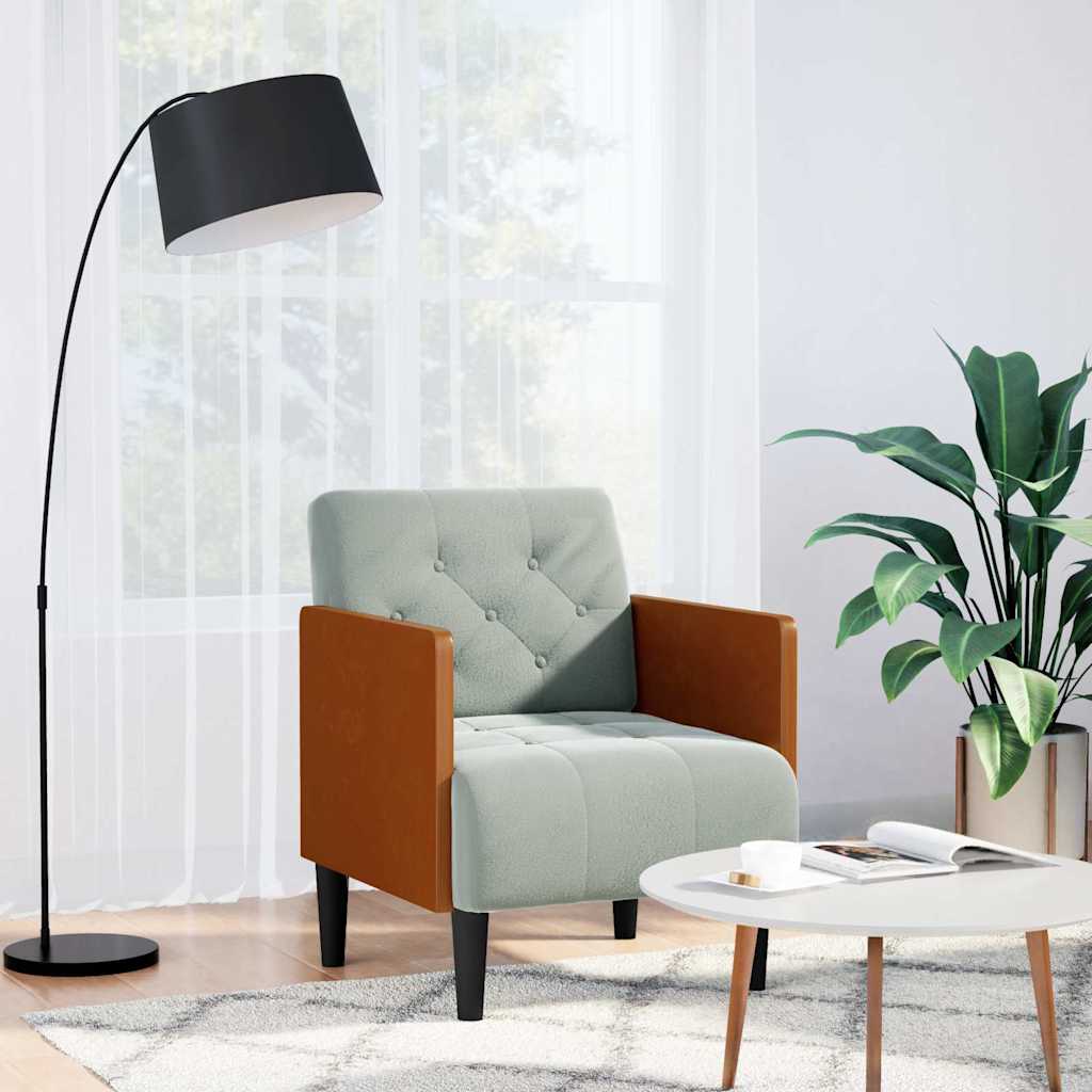 Sofa Fotel z Podłokietnikami Jasnoszary 55 cm Aksamit