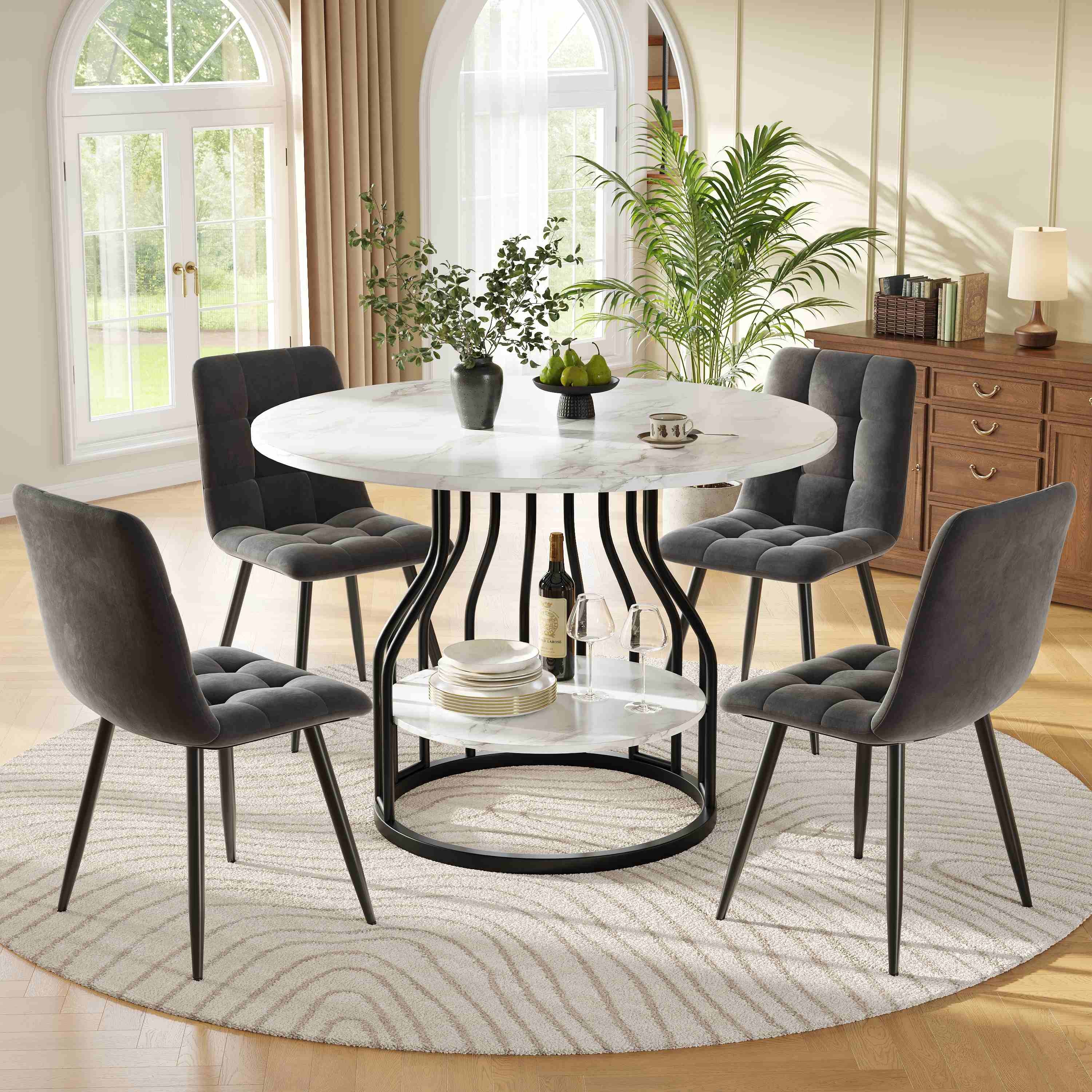 Ensemble table à manger 5 pièces - Table ronde 80 cm - Pieds ...