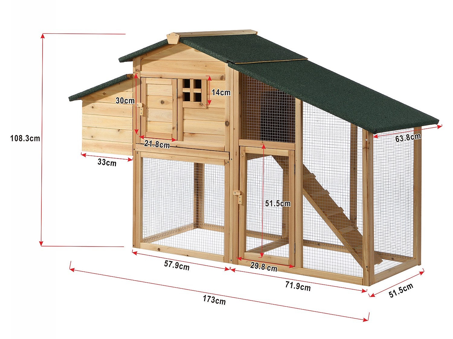 Pollaio con recinto 4 galline L. 173 x P. 64 x H. 108 cm in Legno Naturale - LEVAS - 9