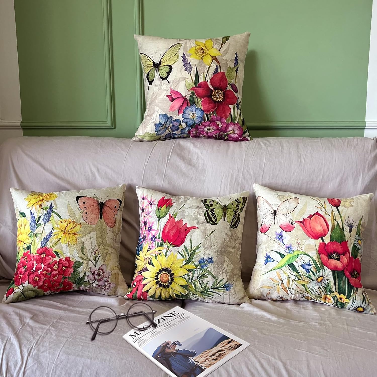 Lot de 4 Housse de Coussin, Housse Coussin 45x45 Housses de Coussin Taie d'oreiller Décoratif Canapé pour Chambre, Canapé, Chaise, Lit,Jardin (Fleur-L - 2