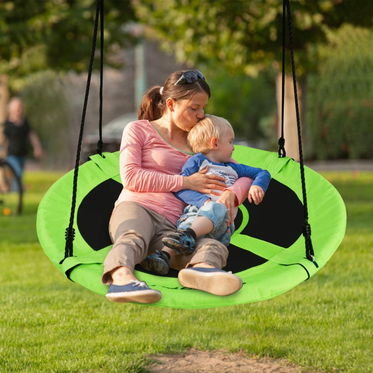 Balancoire Nid d’Oiseau Rond, Balancoire de Jardin en Tissu Oxford et PP, Ø100CM, Hauteur Reglable 100-160CM, Charge Maximale 150KG - 8