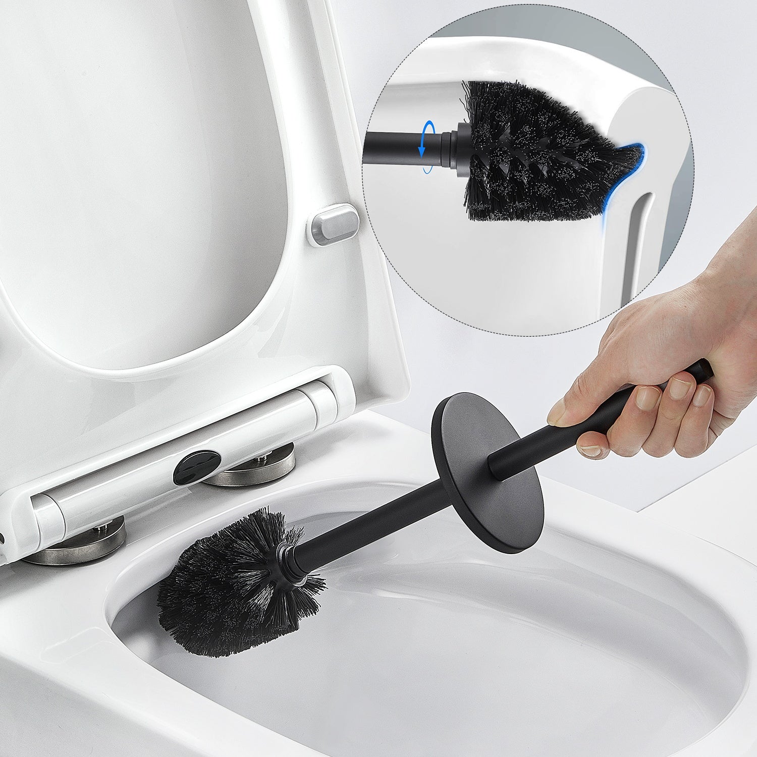 AuraLum Max Porte-balai WC NOIR Vertical Acier inoxydable 304 Traitement de surface brossé Manche extra long, Brosse de Toilette,EU Modèle - 2