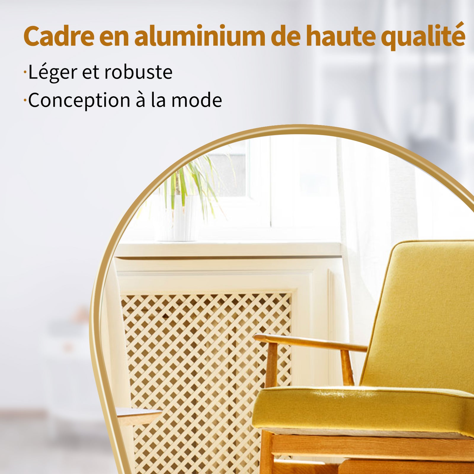 Miroir sur pied - l.53 x H.162 cm - Grand miroir incurvé HD - cadre en alliage d'aluminium - Miroir Mural haute définition en Verre Trempé - Doré - 5