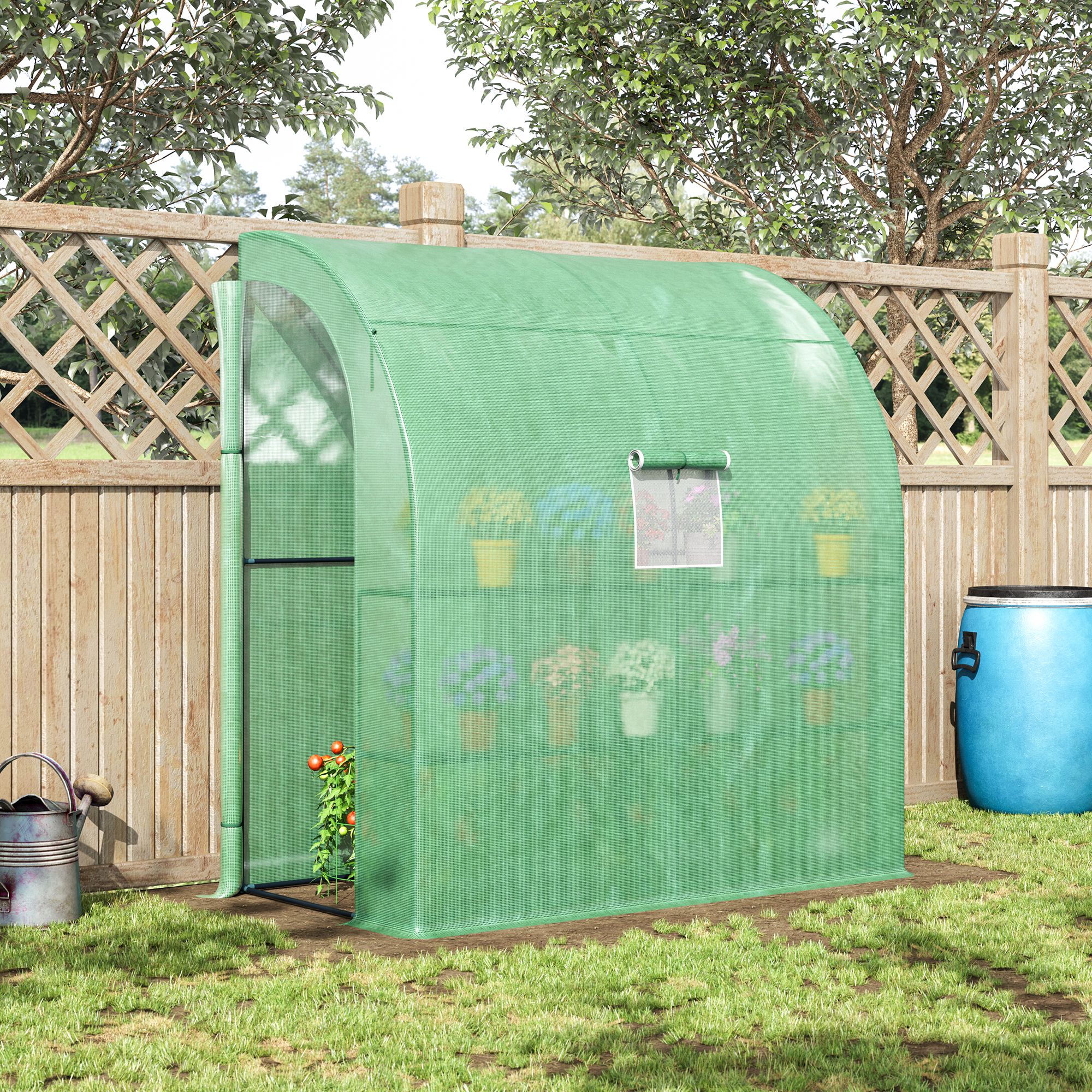 Serre Outsunny en aluminium avec fenêtres en filet, portes enroulables, protection UV, verte, 200 x 100 x 215 cm - 4