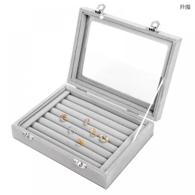 dogmoon Custodia per gioielli, in velluto, con 9 griglie, espositore per anelli, orecchini, organizer con coperchio trasparente con serratura per anelli, orecchini, collane (rosa dogmoon Custodia per gioielli, in velluto, con 9 griglie, espositore per anelli, orecchini, organizer con coperchio trasparente con serratura per anelli, orecchini, collane (rosa