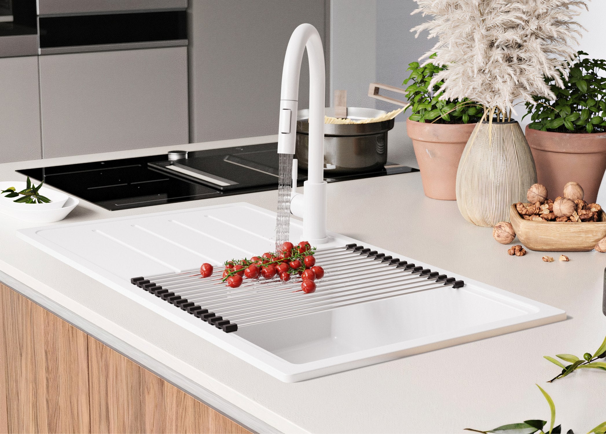 Lavello da Cucina Bianco 90x50cm, Lavandino da Cucina a 1 vasca + Sifone Classico, Lavabo da Cucina Incasso al mobile 60cm - London di Primagran - 8