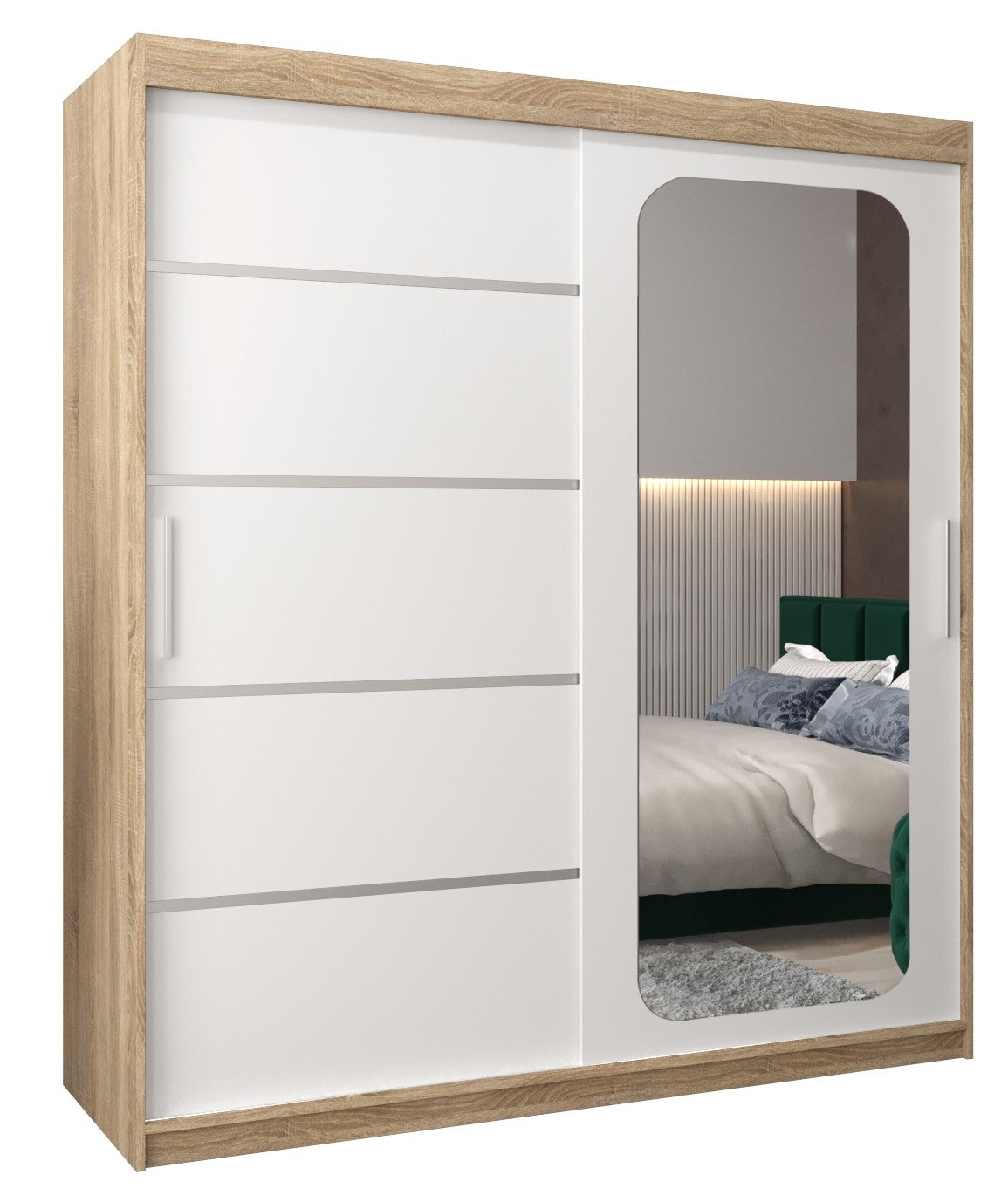 Szafa przesuwna garderoba PROMO V2 180 x 62 x 200 cm Sonoma + Biały - Abiks Meble