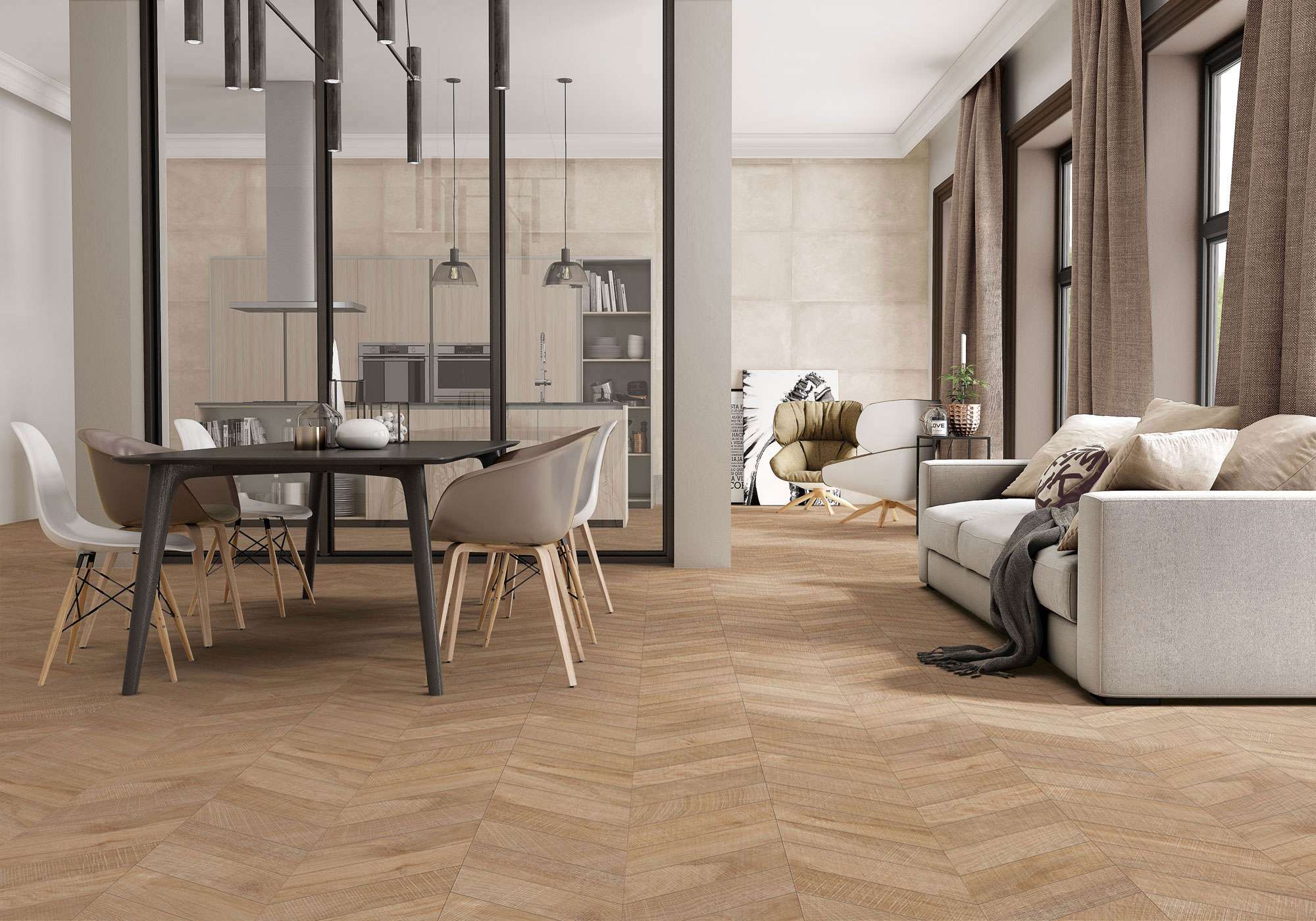 Carrelage sol / mur effet bois design chevron 60x120 cm ARTWOOD CHEVRON NATURAL(vendu par boite de 1.44m2) - 4