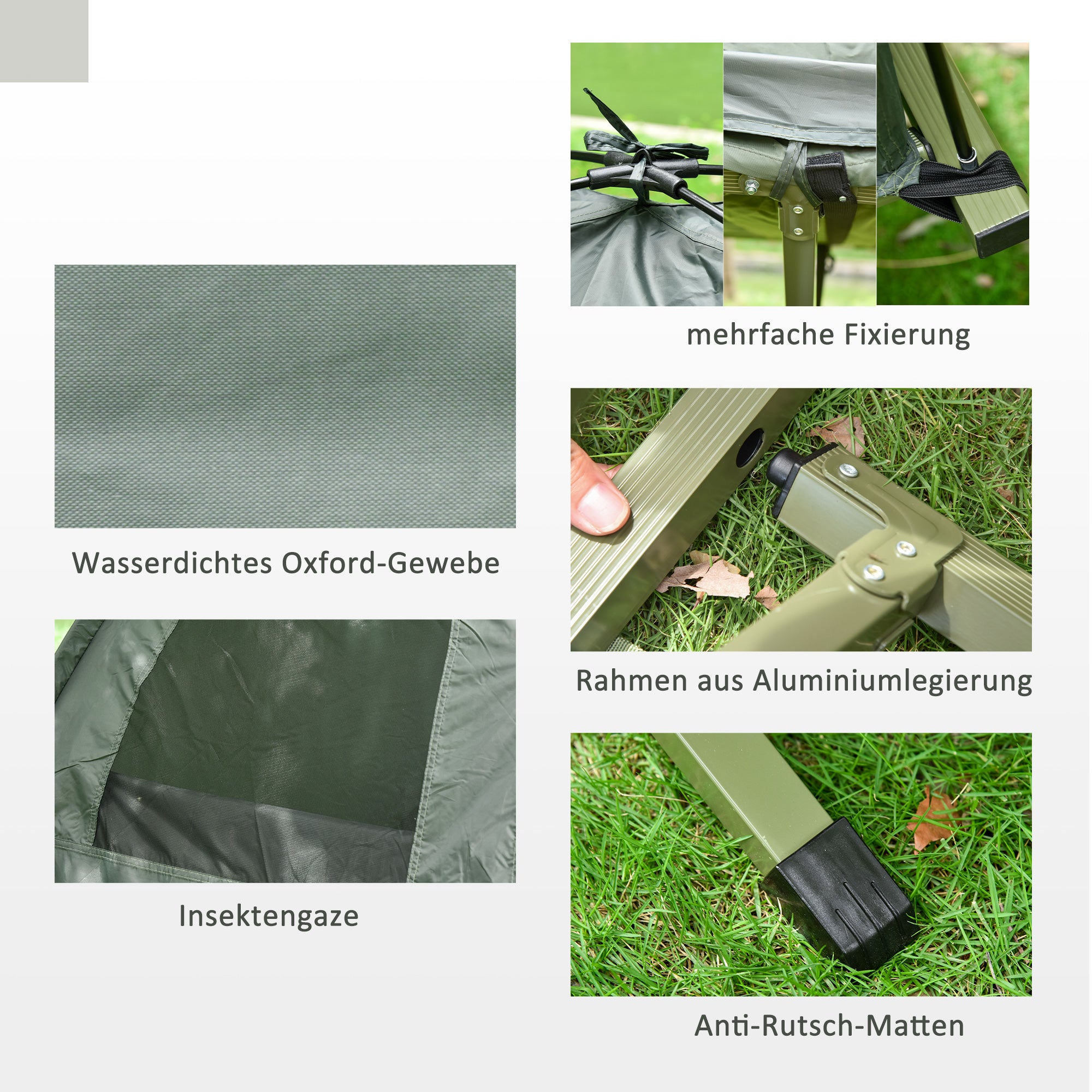 Ensemble tente de camping avec lit de camp, et matelas, vert foncé - 9