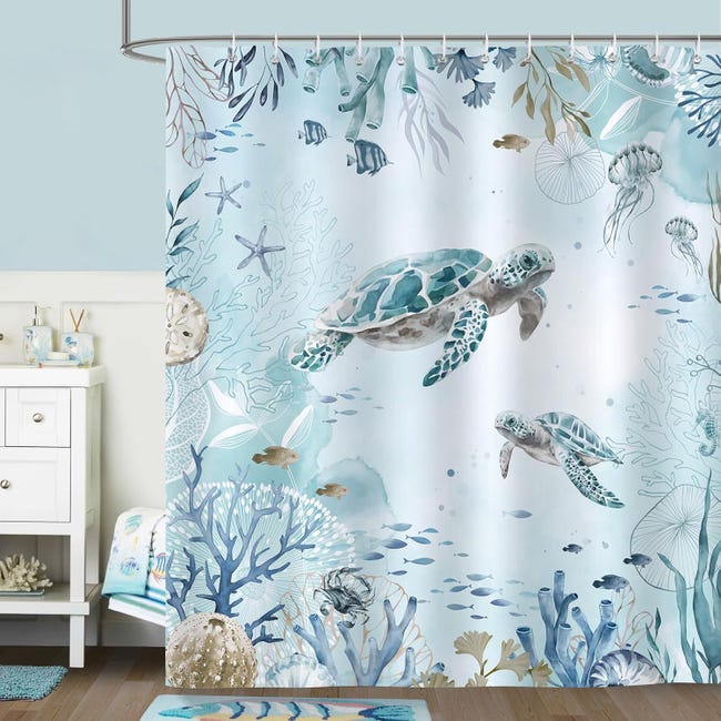 Tenda Da Doccia BIVINAR Tema Oceano - Extra Lunga 183x213 Cm Con 12 Ganci Tenda Da Doccia BIVINAR Tema Oceano - Extra Lunga 183x213 Cm Con 12 Ganci