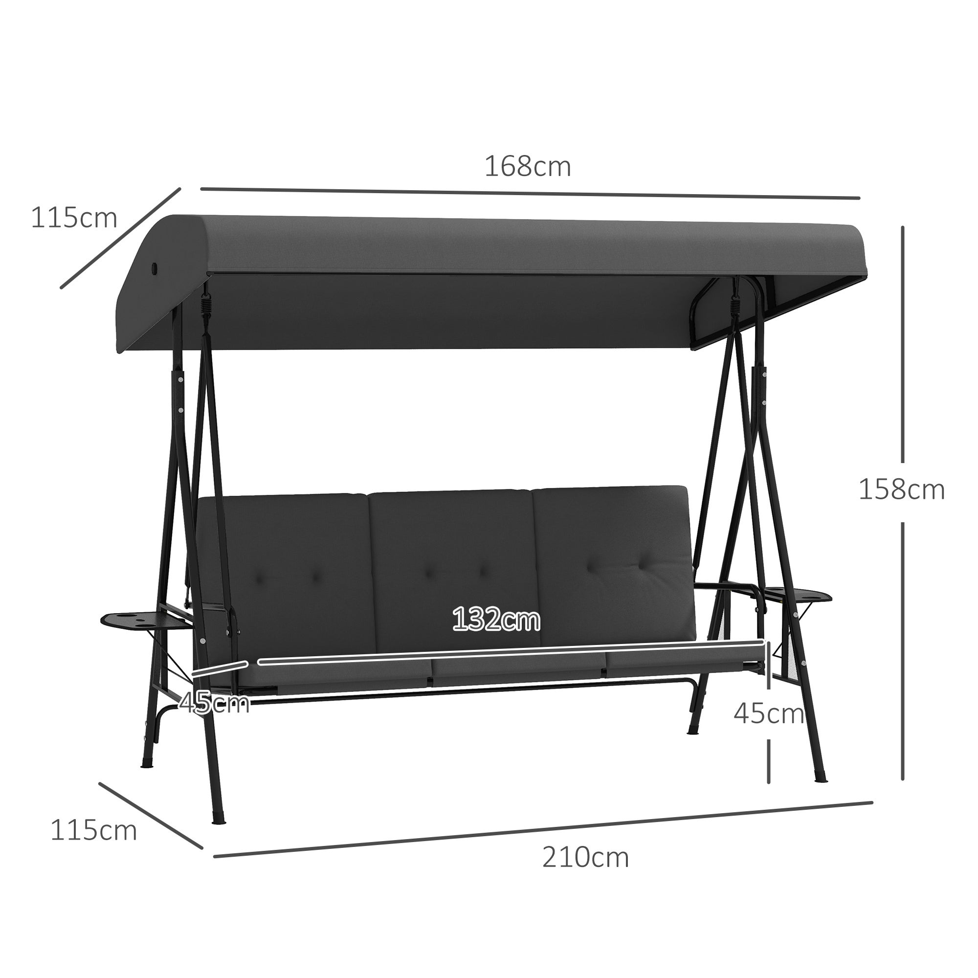 Balancelle de jardin 3 places grand confort anthracite - 3