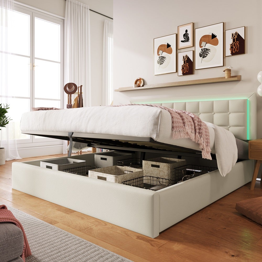 Lit Coffre Lit Led Adulte Cadre De Lit Avec Espace De Rangement Lit