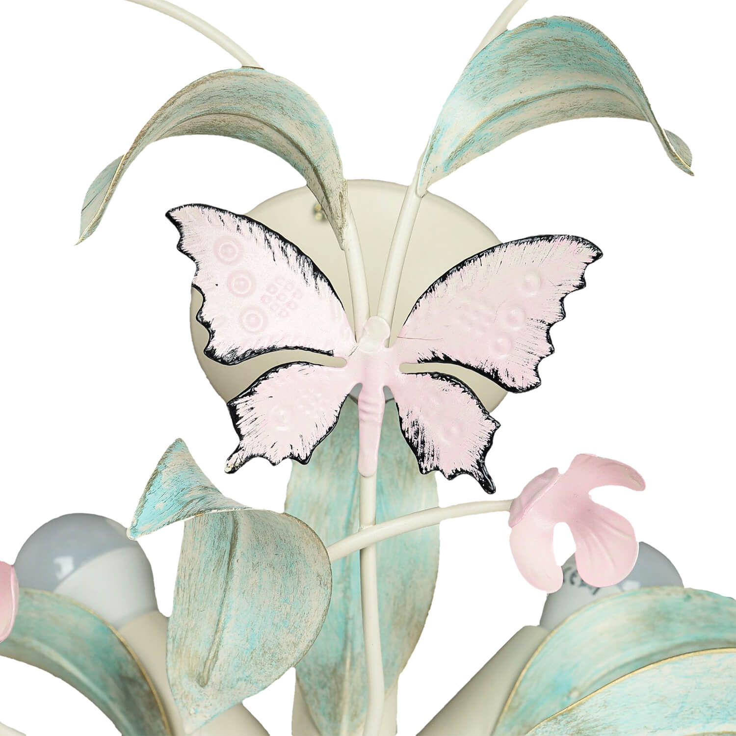 Lampa sufitowa Summer kremowo-zielono-różowa 3xE14x15W listki i motyle wym: 28 x 64 x 64 cm metal Luminex - 3