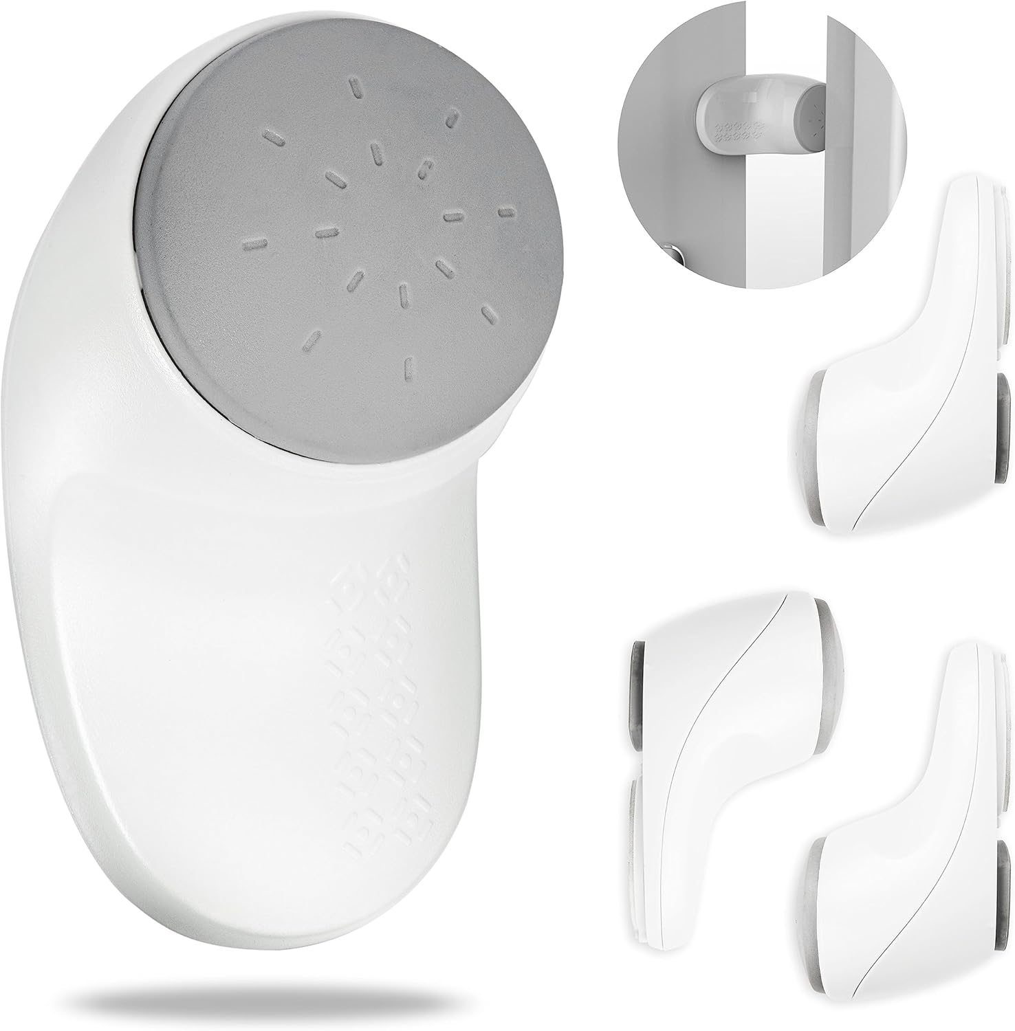 Topes de puerta de seguridad para niños, paquete de 4, blancos, antigolpes, protector de dedos para niños, con adhesivo y almohadilla de silicona.