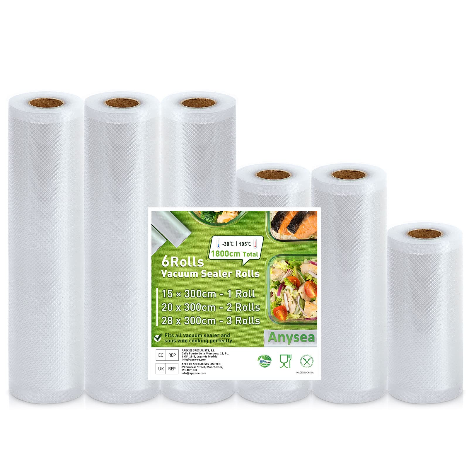 Sacchetti Per Sottovuoto Alimenti In Rotolo 28cm X 5m – 3 Rotoli, Senza BPA, Adatti A Microonde E Congelatore, Per Sous Vide