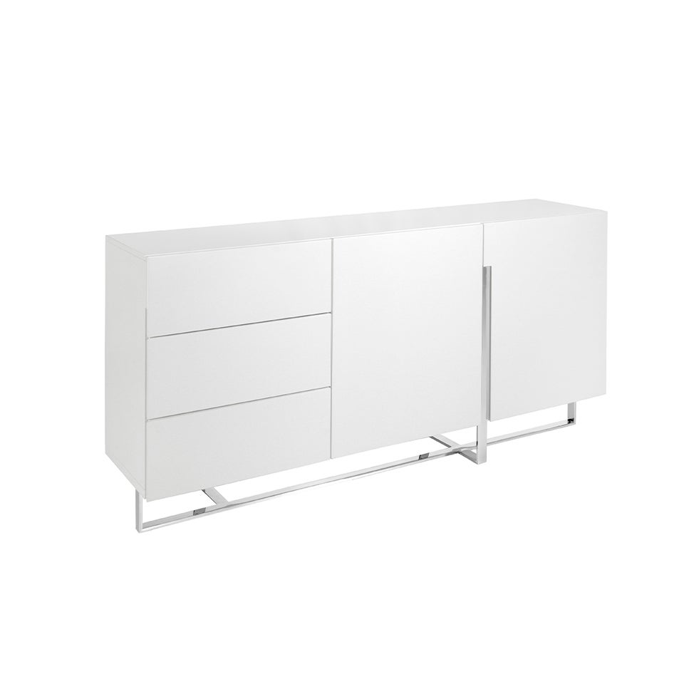 Kredens z białego drewna i chromowanej stali 180 x 42 x 85 cm