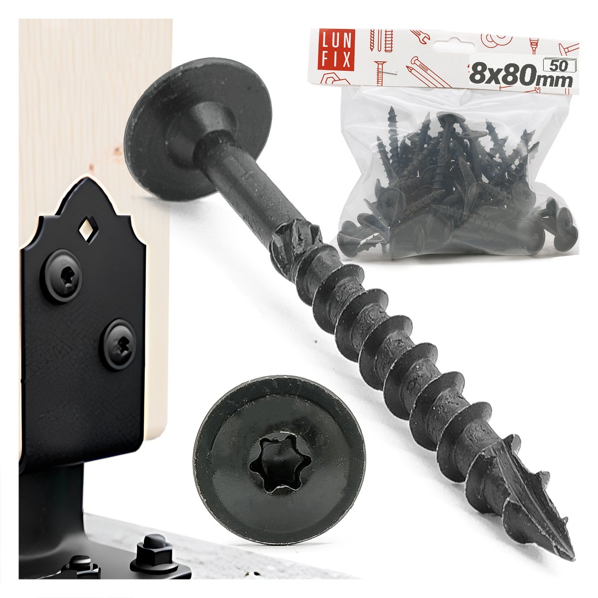 Wkręty do podstaw słupa 8x80mm czarne 50szt.